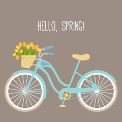 Vector illustration with bicycle and tulips
