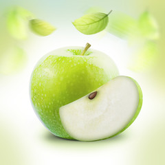 Green Apple and leafe isolated with clipping path