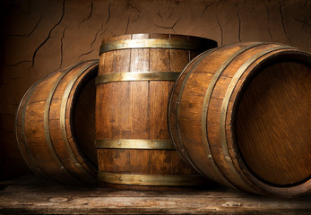 Wooden barrels in cellar