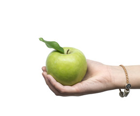 hand holding a green apple
