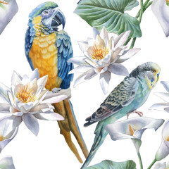 Seamless pattern with flowers and birds. - 103343925