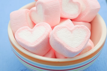 Pink heart shape of marshmallow with filter effect retro vintage