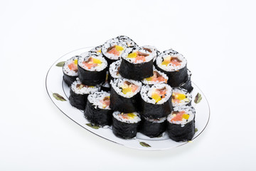  sushi fresh maki rolls isolated on white background