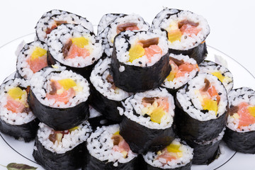  sushi fresh maki rolls isolated on white background