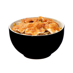 Asian style roasted chicken with lemon grass herbs and vegetables.chicken schnitzel Sichuan