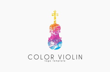 colorful violin logo. music logo. violin in grunge style. creative logo