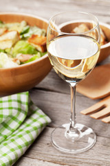 Fresh salad and white wine