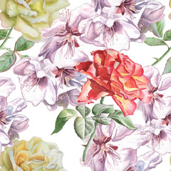 Seamless pattern with watercolor flowers.
