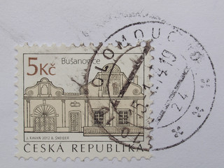 Busanovice village on a Czech stamp