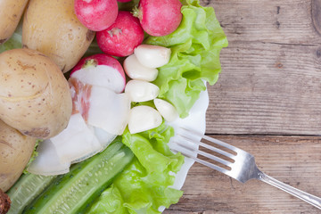 still life of rustic food in dish top view