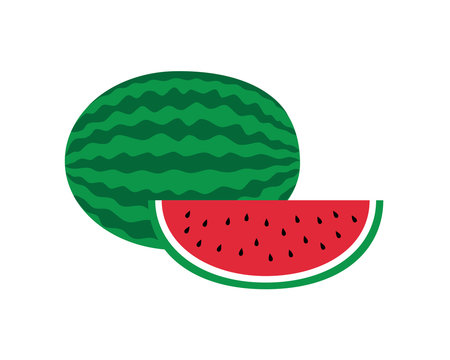 Flat icon watermelon and slice of watermelon. Vector illustration.