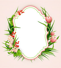 Greeting card with colorful flower background. 