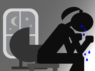 Postpartum depression or baby blues: a mother cries in the night near her baby