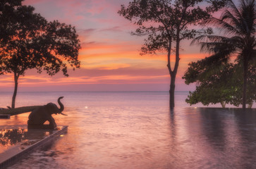 Thailand. Ko Chang.  Hotel Chang Buri Resort colors of the sunset.