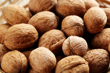 Ripe walnut background, close up