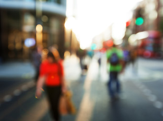 people in bokeh, street of London