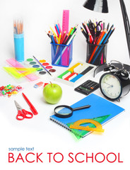 school supplies pencils crayons colorful assortment  isolated white background
