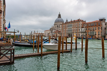 Fototapeta na wymiar Motorboat moored in the Grand Canal, Venice