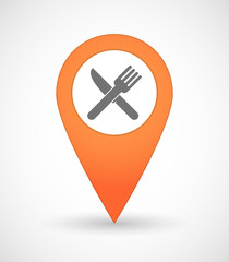 Fototapeta premium Map mark icon with a knife and a fork