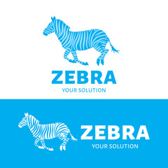 Vector logo Zebra. Brand logo in the form of a prancing Zebra. Blue style © newrossosh