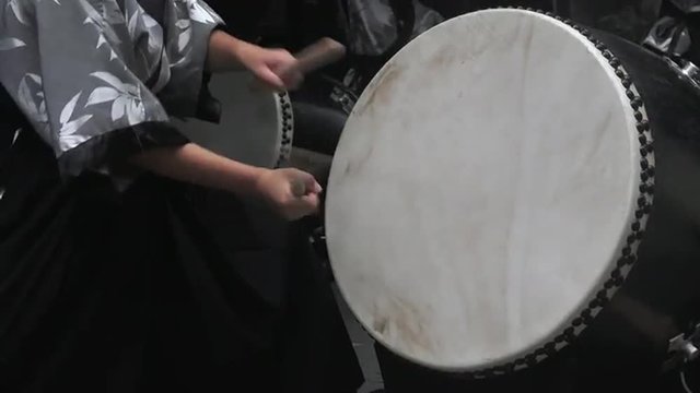 Taiko drumming on Japanese drums