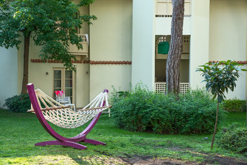 terrace with hammock on a sunny day in Turkey