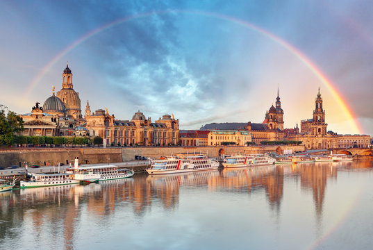 Dresden, Germany skyline with Elbe River