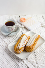 Dessert Eclair with whipped cream
