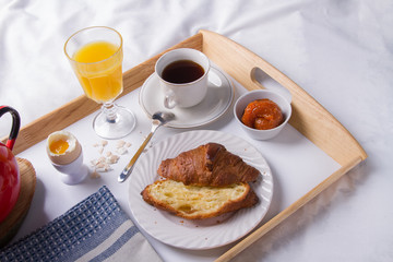 Romantic breakfast in bed.