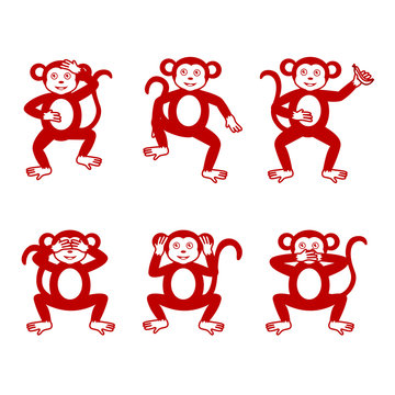 Monkey Icons Set - Vector Illustration