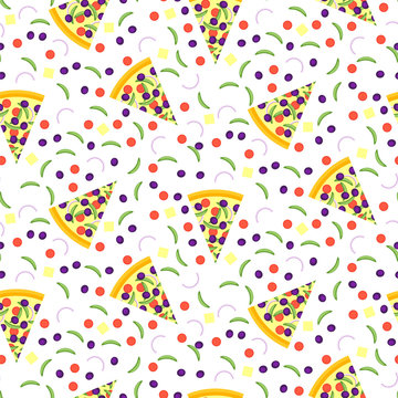 Seamless pattern of pizza slices with ingredients
