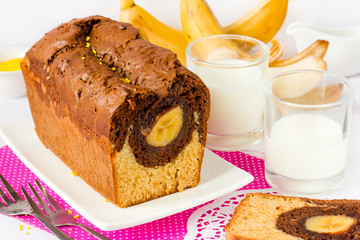 Cake with banana. Creative idea for baking