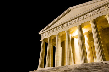 Temple of Canova night view. Roman columns