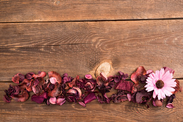 dried flowers on the wooden old table