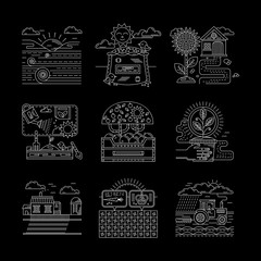 Agriculture white line vector icons set