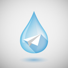 Long shadow water drop icon with a paper plane
