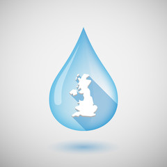 Long shadow water drop icon with  a map of the UK
