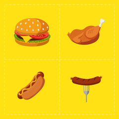 Colorful Fast Food Icon Set on Bright Background