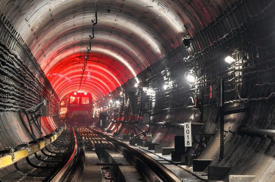 Train in subway tunnel