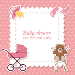 Baby shower girl, invitation card. Place for text.  Greeting car