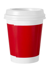 Paper cup, red and white, takeaway coffee etc.