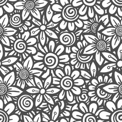 Hand drawn seamless Flower pattern. Doodle style