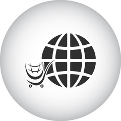Globe delivery shopping cart simple icon on colorful background