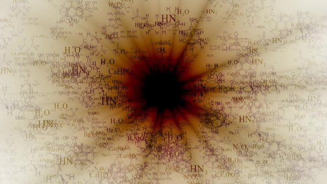 Chemical formulas on the background of stars. DNA molecule structure background. Chemical formula and molecular structure of DNA