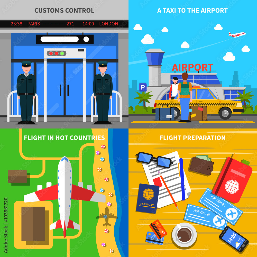 Poster airport concept 4 flat icons square