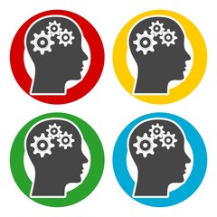 Human head with gears icons set