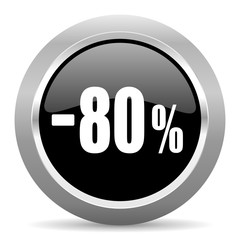 80 percent sale retail black metallic chrome web circle glossy icon