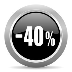 40 percent sale retail black metallic chrome web circle glossy icon