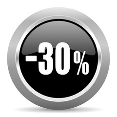 30 percent sale retail black metallic chrome web circle glossy icon