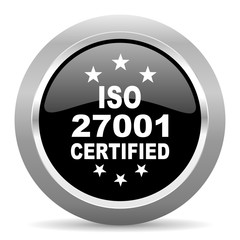 iso 27001 black metallic chrome web circle glossy icon